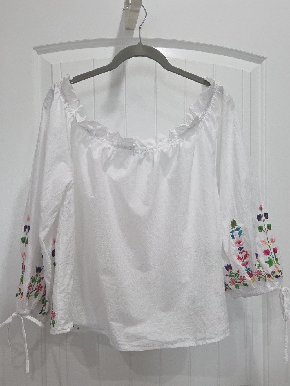 Timing Off The Shoulder, Cotton Embroidered White Blouse, Large - Picture 6 of 6